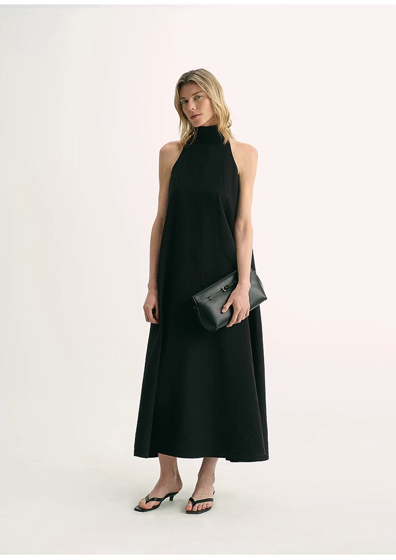 Luxury mulberry silk wrinkle-resistant small high collar A-line summer beach Dresses for women