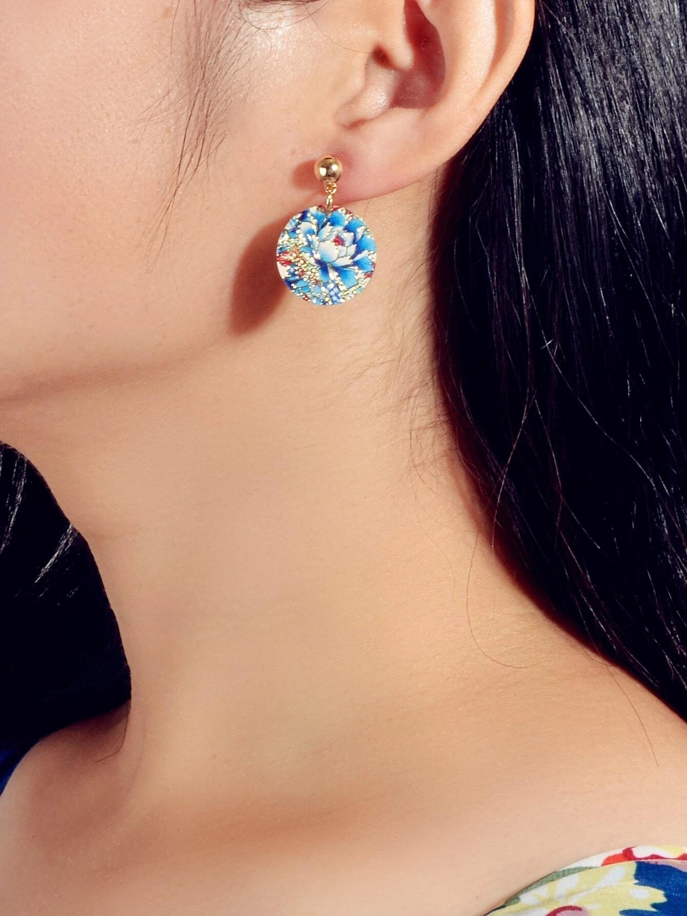 Ethnic Jewellery Blue Flower Round Drop Earrings Bohemian Women Accessories Gift