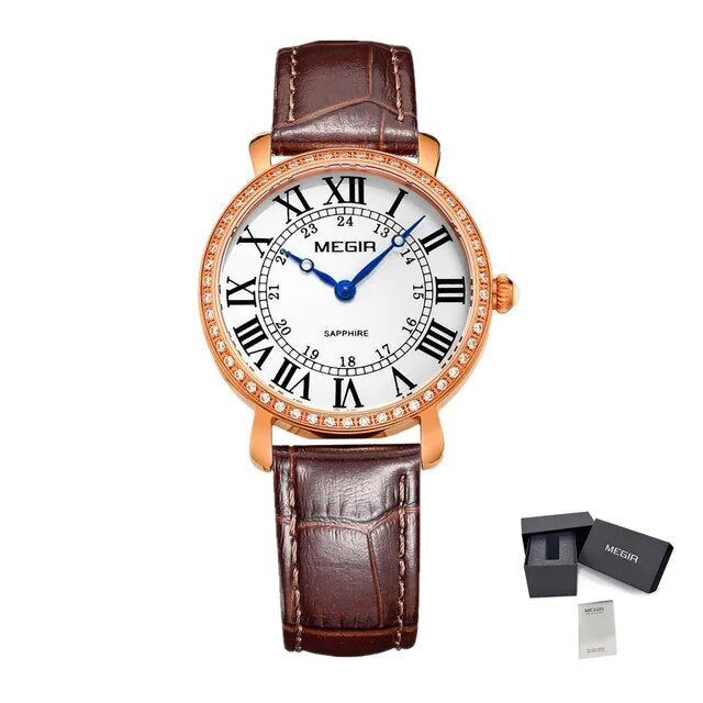 MEGIR Luxury Women Watch Business Ladies Fashion Quartz Bracelet Wrist Watches Casual Leather Band Dress Clock Montre Homme