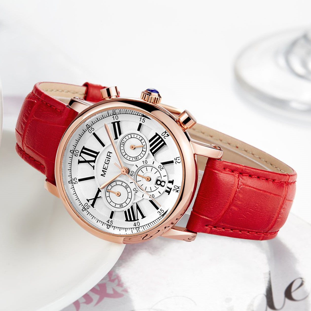 MEGIR Top Brand Quartz Watch for Women Leather Strap Ladies Casual Sport Wristwatch Luxury Waterproof Watches Clock 2058