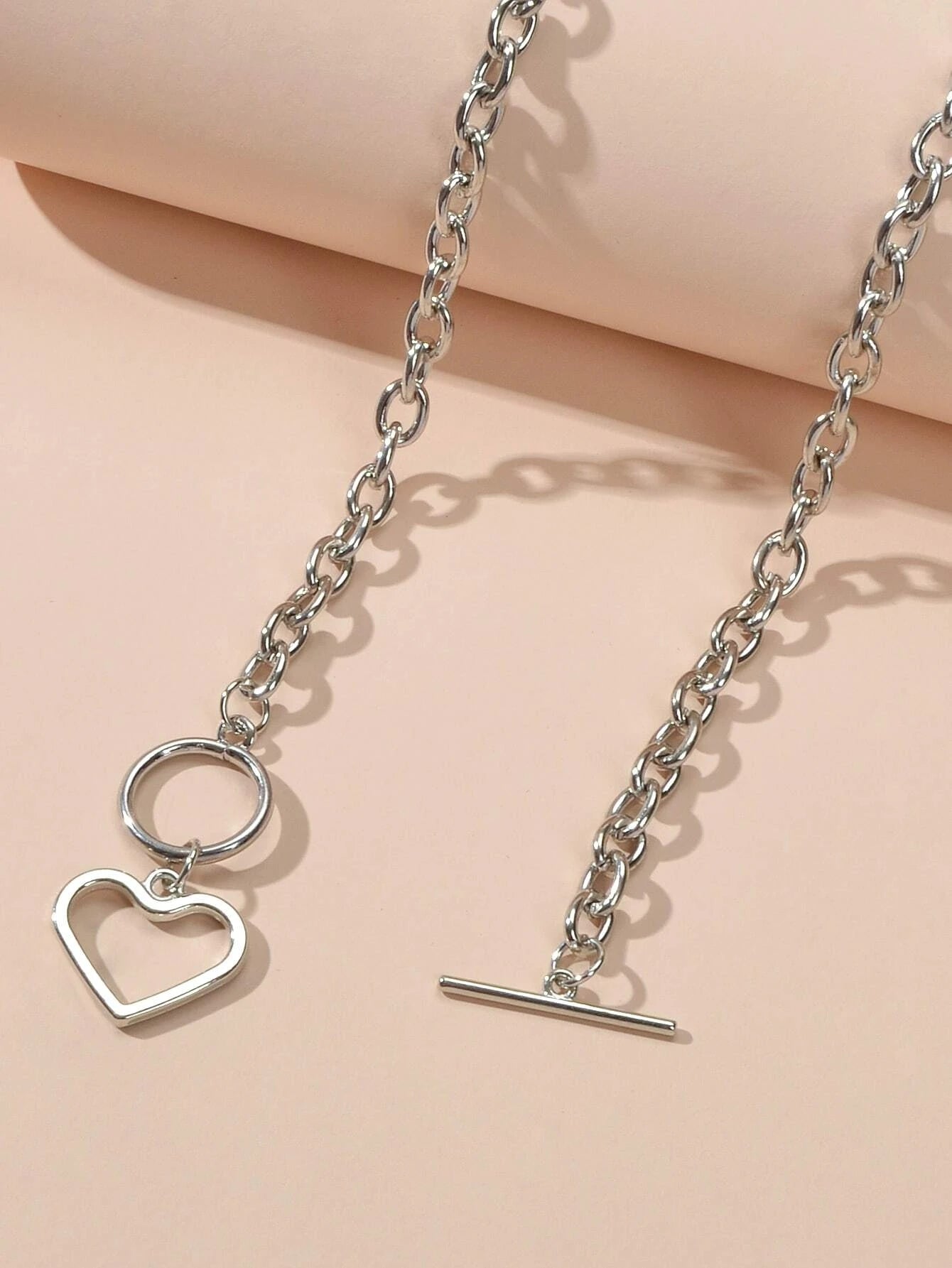 Minimalist Jewellery Silver Link Heart Pendant Necklace Women Punk Accessories