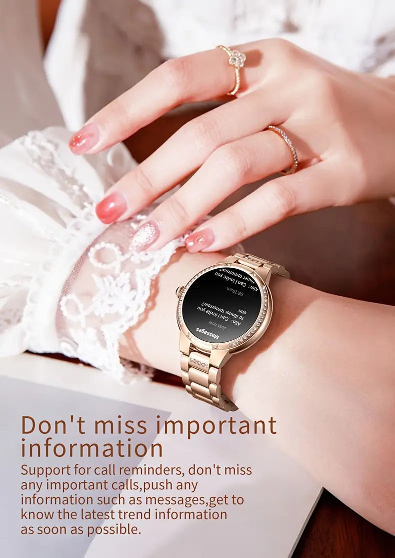 NNETM Golden Wireless Call Smart Watch for Women - Multi-Sports Modes & Voice Assistant