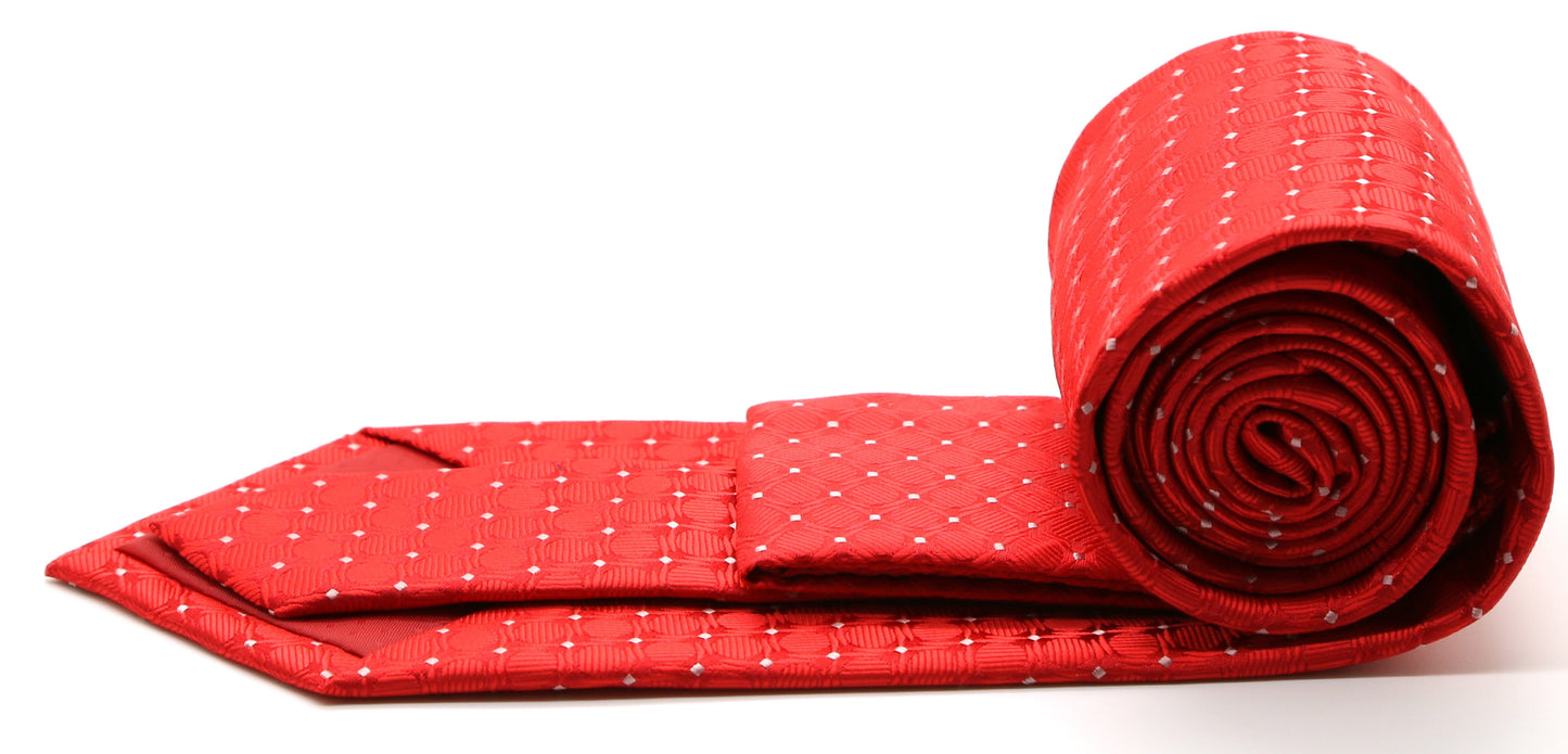 Mens Dads Classic Red Geometric Pattern Business Casual Necktie & Hanky Set K-8