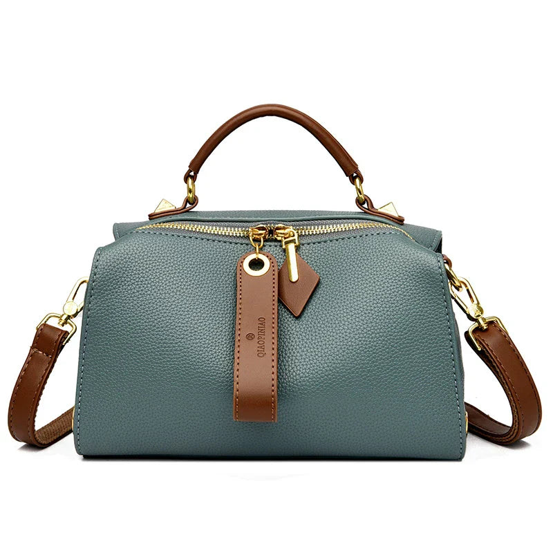 Crossbody Tote Bag Solid PU Leather Shoulder Women (Green)