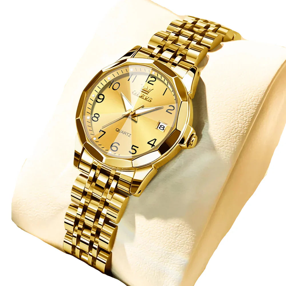 NNEOBA Womens Stainless Steel Quartz Watch Waterproof (All Gold)