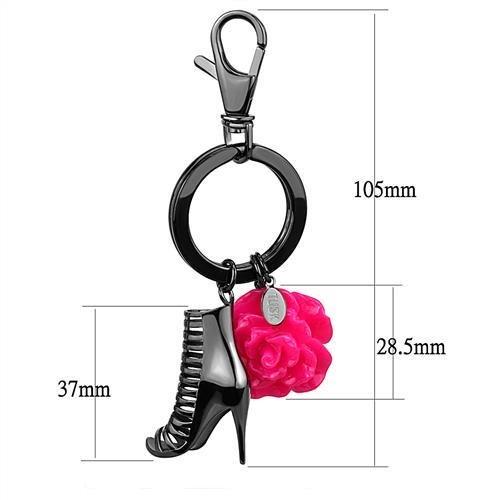 TK2718 - IP Light Black (IP Gun) Stainless Steel Key Ring with Synthetic Synthetic Stone in Rose