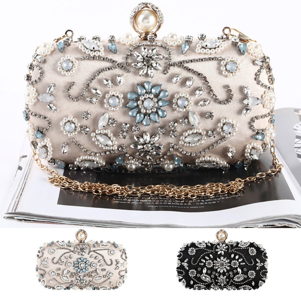 Beige Black Evening Clutch Bag Women Bags Wedding Shiny Handbags Bridal Metal Clutches Bag Chain Shoulder Bag