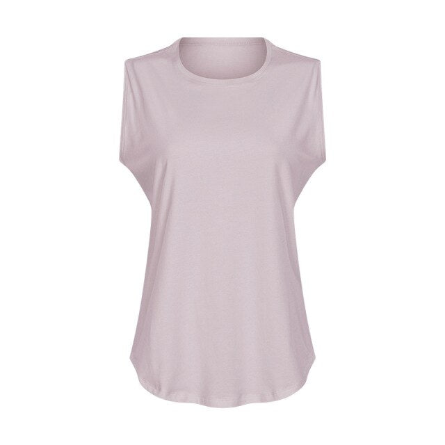 Cotton Fitness Workout Gym Tank Tops Women Quick Dry Hip-length Sport Yoga Tops Vest Leisure Sleeveless Shirts