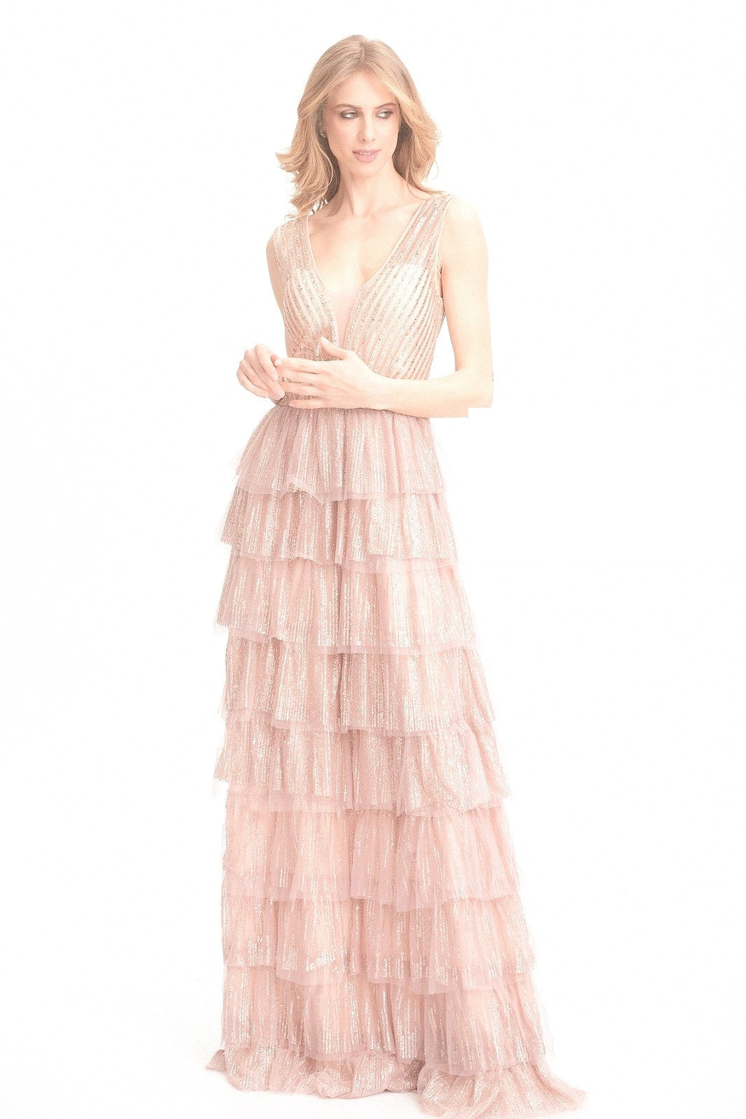 Barbara Flawless shine glitter glitter tulle layered dress evening dresses