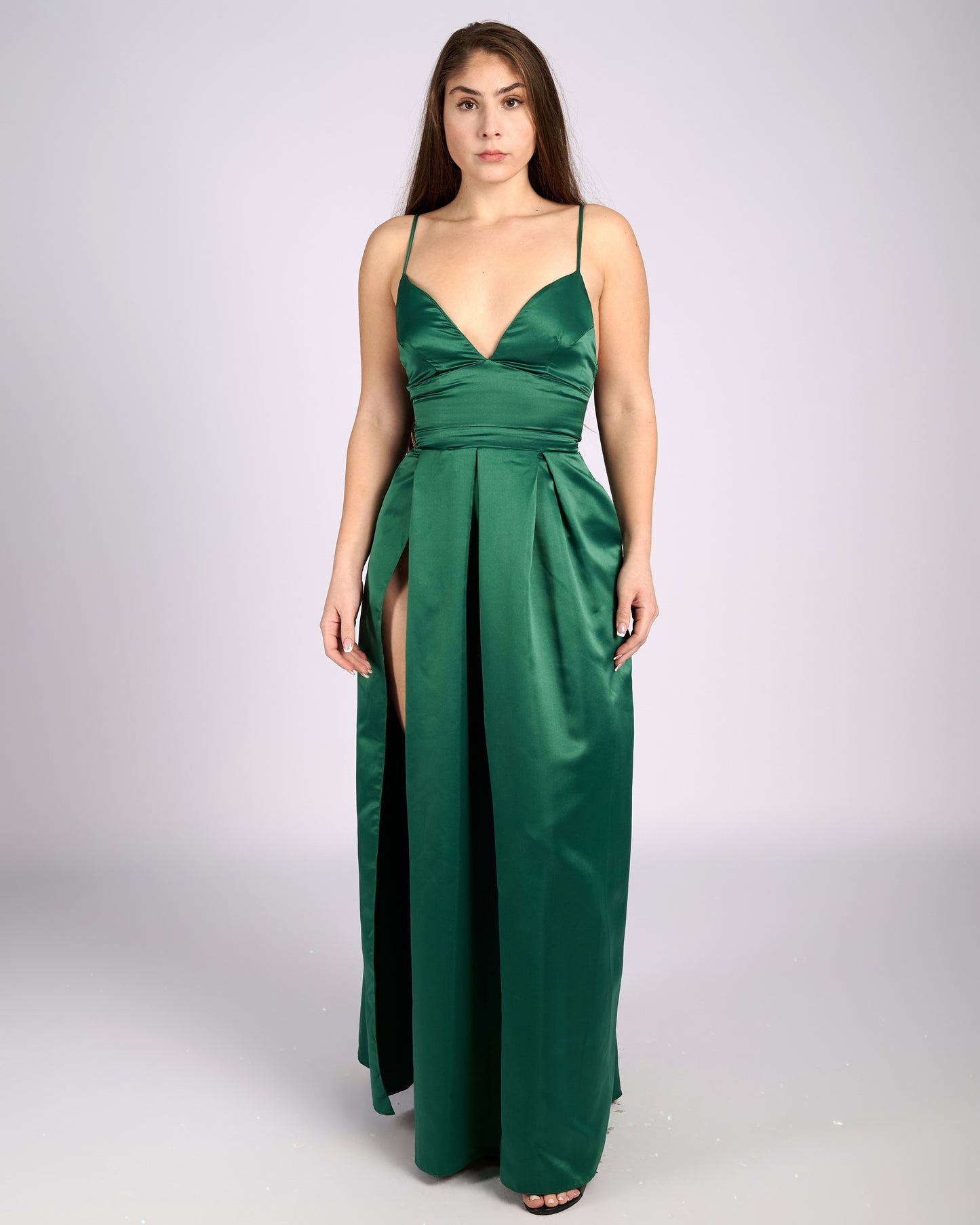 Ofelia Emerald Satin High Slit Dress " evening dresses " foremata gia gamo