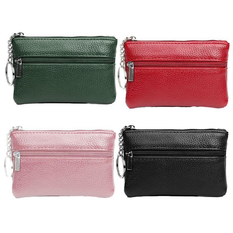 Coin Small Change Bag Card Wallet Pouch Zip Up Women Key Ring Leather Mini Purse