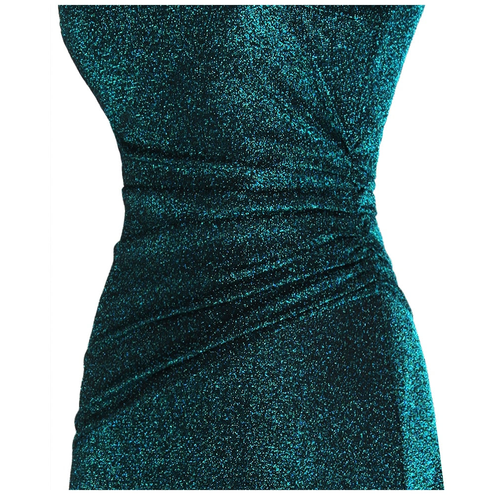 Off Shoulder Pleated Evening Dresses Long Party Gown Peacock green