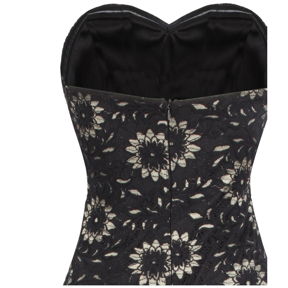 Strapless Floral Lace See Through Mermaid Formal Long Evening Dresses Black