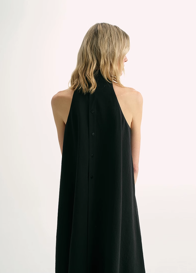 Luxury mulberry silk wrinkle-resistant small high collar A-line summer beach Dresses for women