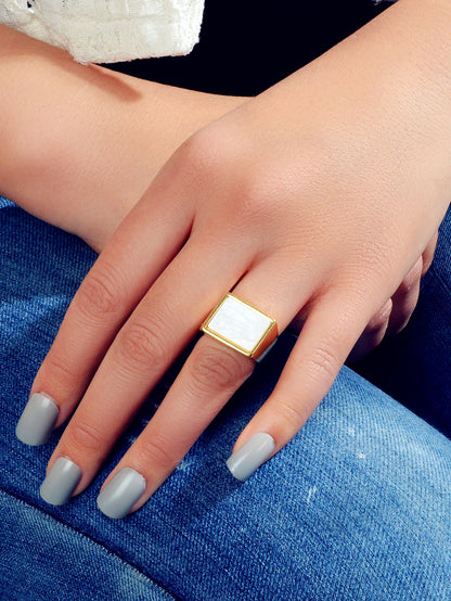 Textured Jewellery Square White Punk Gold Finger Ring Fashion Women Accessories