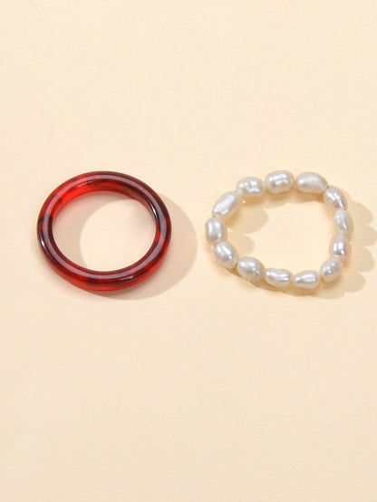 2pcs Pearl Elastic Ring New Women Accessories
