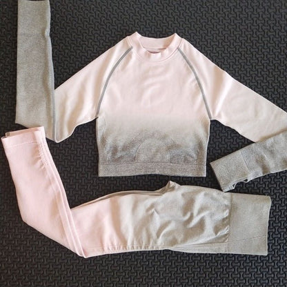 2 piece gym set women ombre seamless workout set yoga