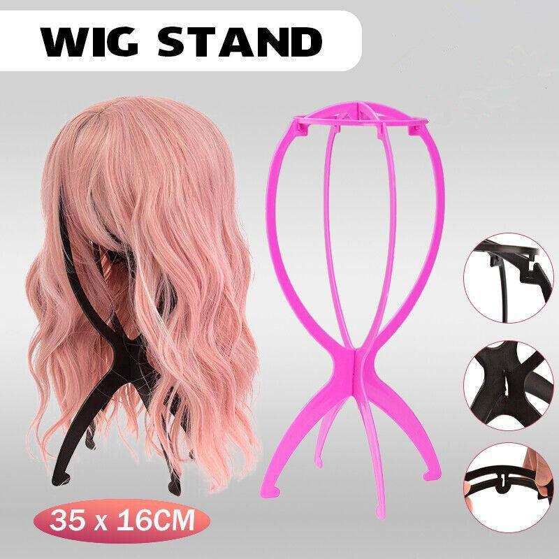 Folding Wig Stand Holder Portable Hat Cap Display Rack Stable Plastic Frame Tool