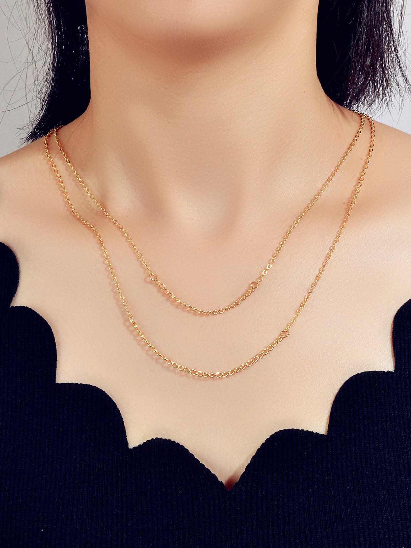 Double layer Gold Silver Chain Necklace Minimalist Women Teens Girls Accessories