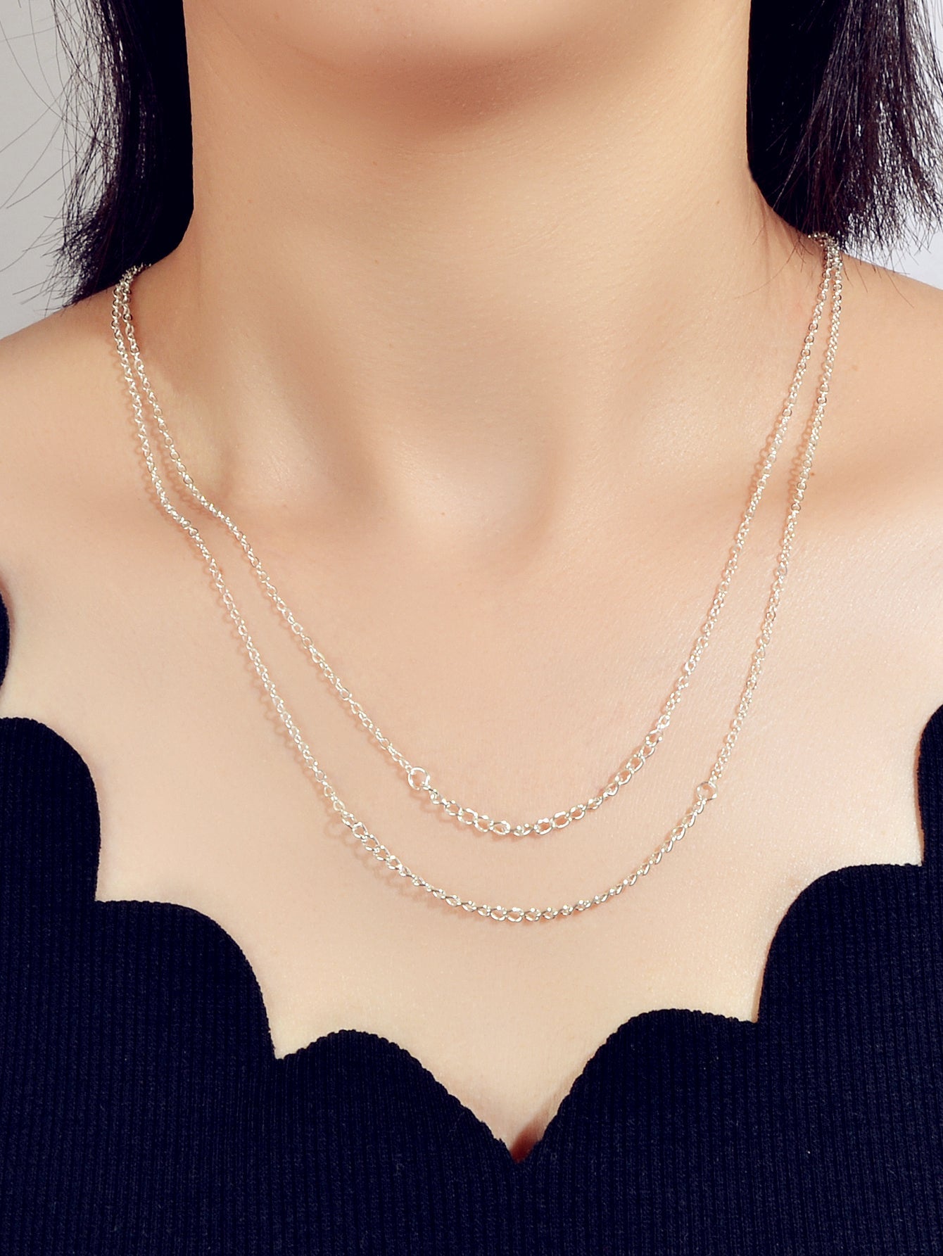 Double layer Gold Silver Chain Necklace Minimalist Women Teens Girls Accessories