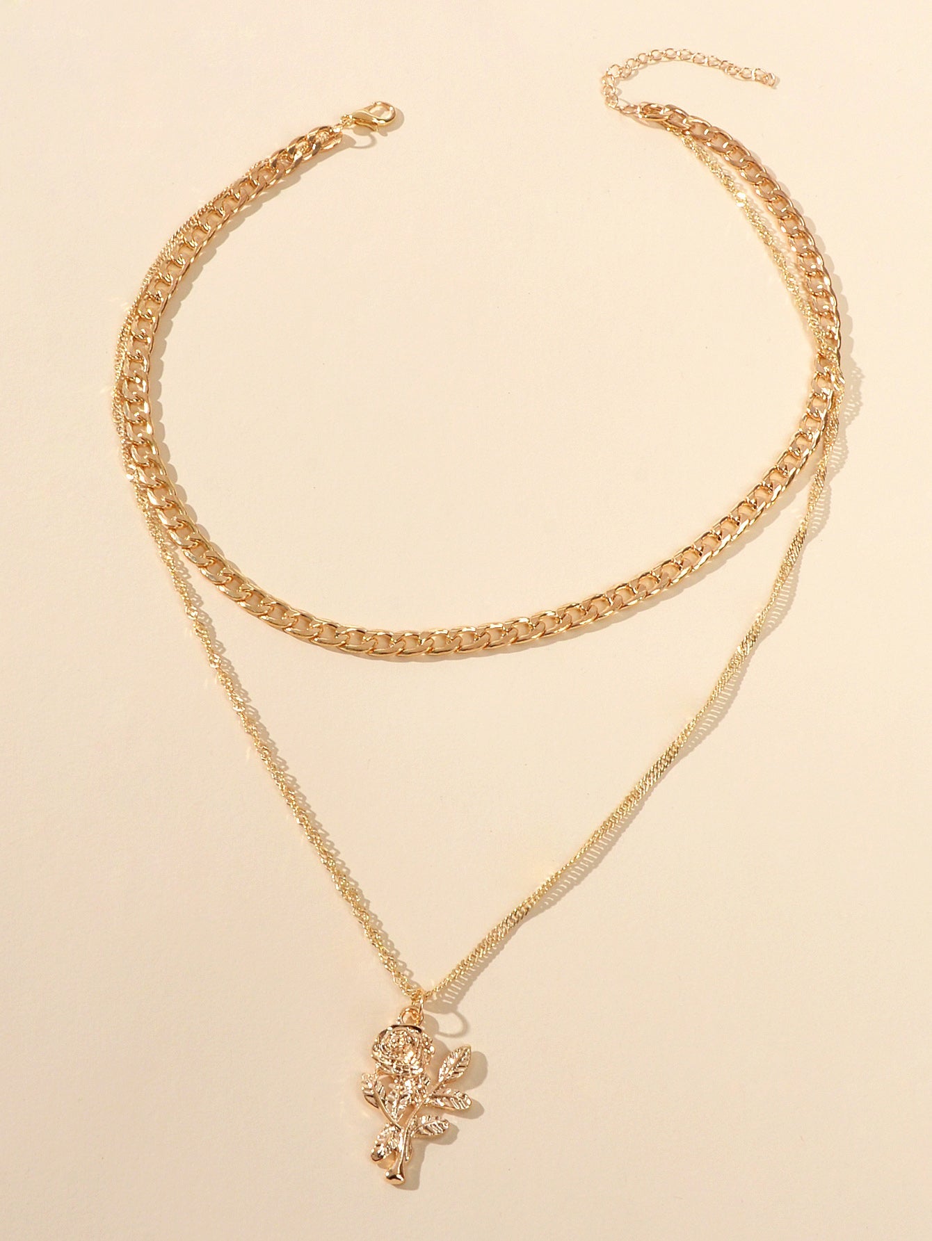 Female Jewelry Double layer Gold Chain Flower Pendant Necklace Women Accessories