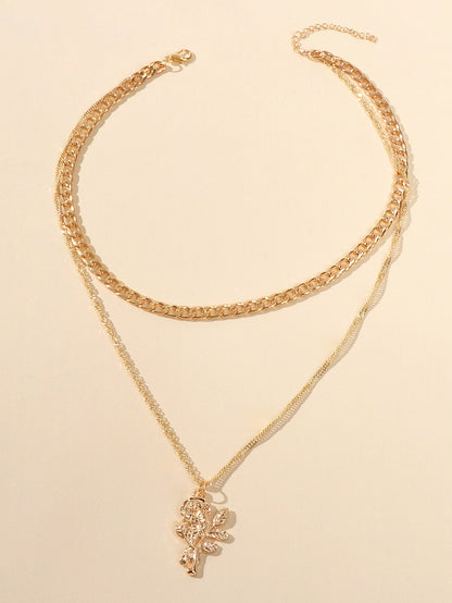 Female Jewelry Double layer Gold Chain Flower Pendant Necklace Women Accessories