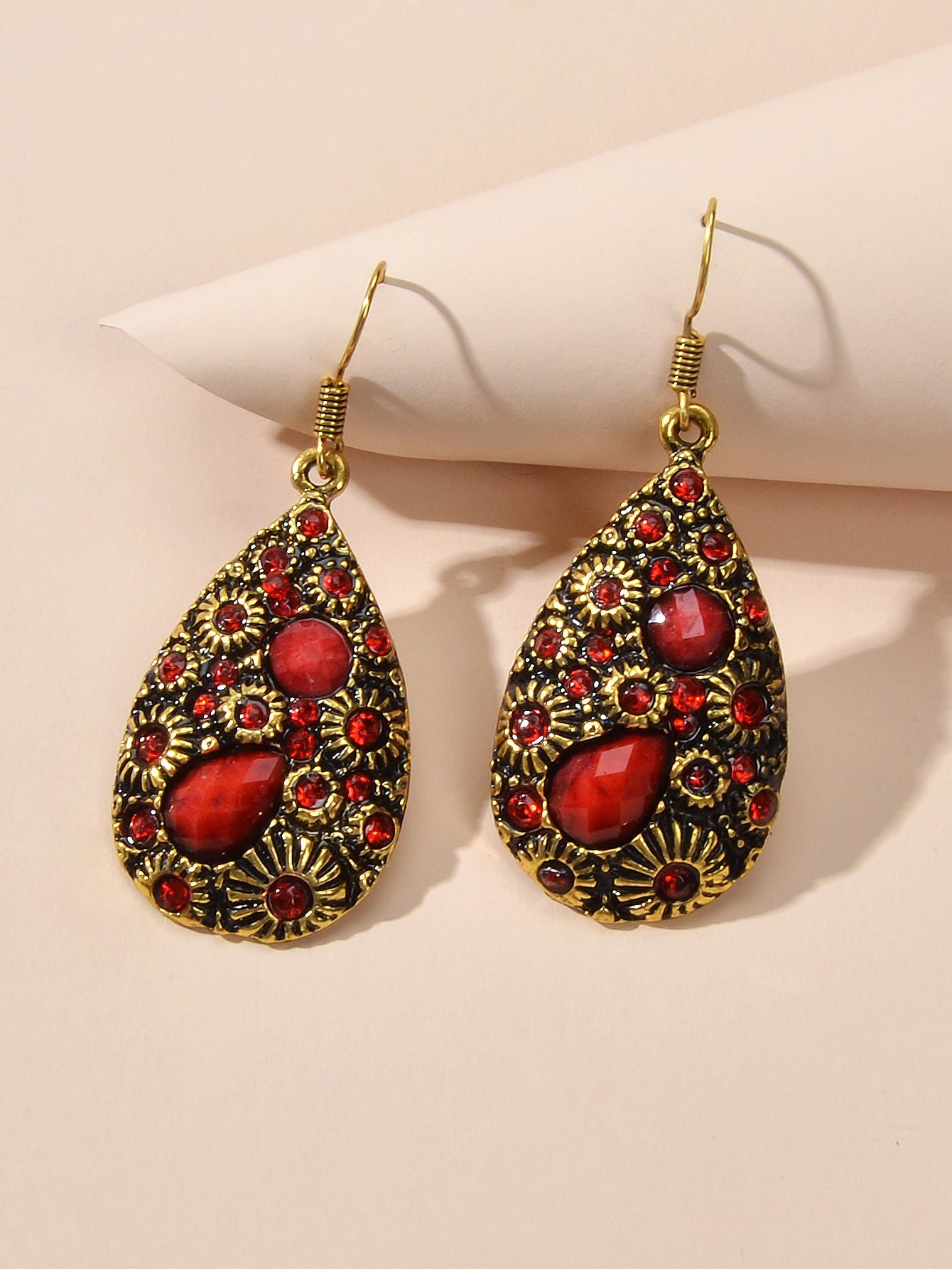 Retro Jewellery Textured Women Accessories Crystal Antique Water Drop Earrings