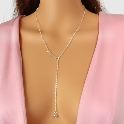 Feelontop Jewellery Silver Chain Rhinestone Fringe Y Necklace Women Accessories