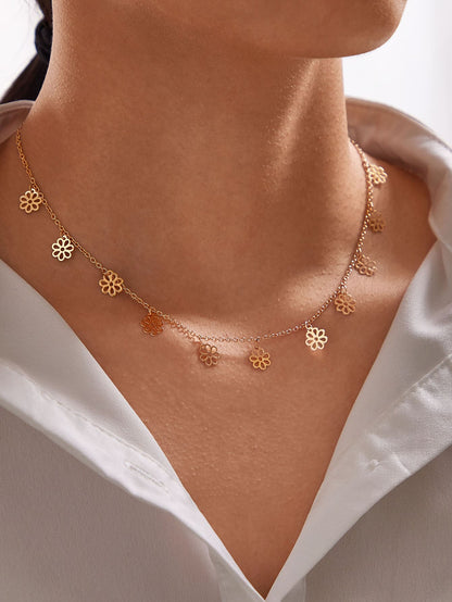 Minimalist Style Gold Silver Flower Charm Necklace Fashion Women Accessories