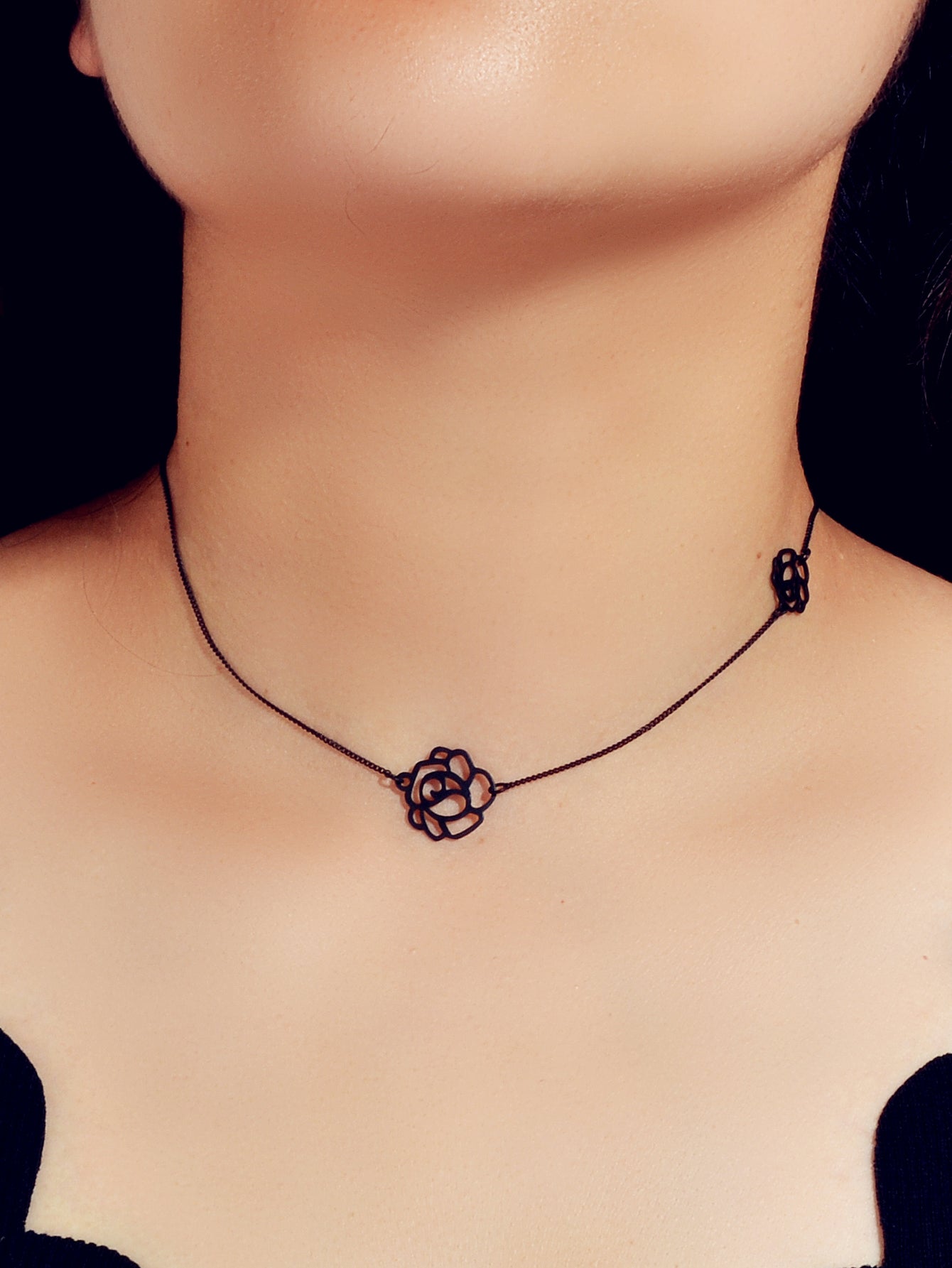 Retro Black Gold Chain Flower Collar Necklace Women Short Choker Accessories