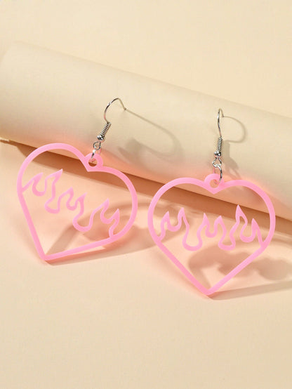 Feelontop Acrylic Hollow Love Heart Drop Earrings Party Women Gift Accessories