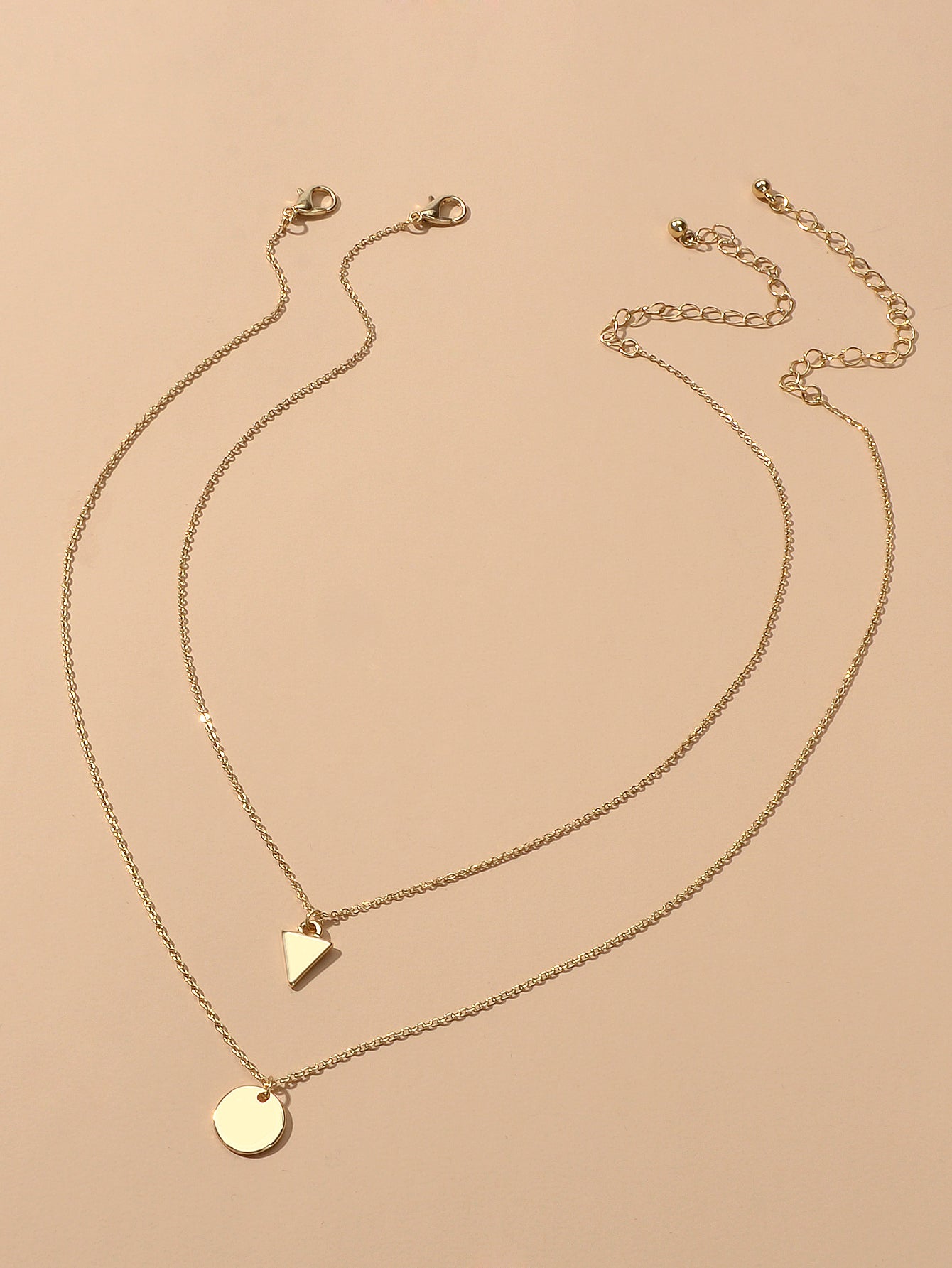 2pcs Minimalist Style Women Accessories Gold Chain Triangle Round Charm Necklace