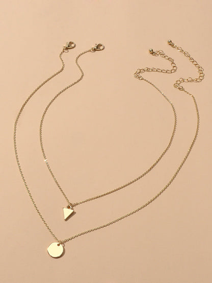 2pcs Minimalist Style Women Accessories Gold Chain Triangle Round Charm Necklace