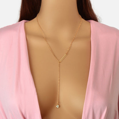 Feelontop Jewellery Silver Chain Rhinestone Fringe Y Necklace Women Accessories