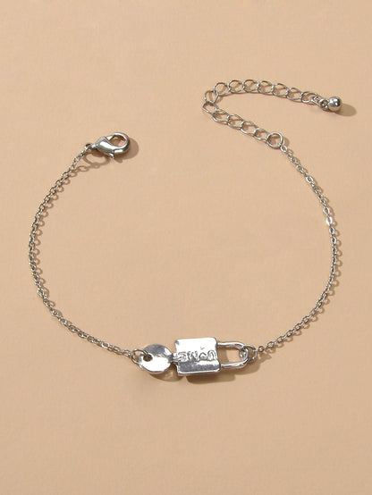 Elegant Women Accessories Minimalist Silver Chain Key Lock Charm Women Bracelet