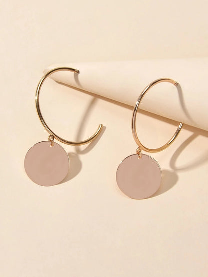 Punk Jewellery Gold Silver Round Disc Geometric Hoop Earrings Women Accessories