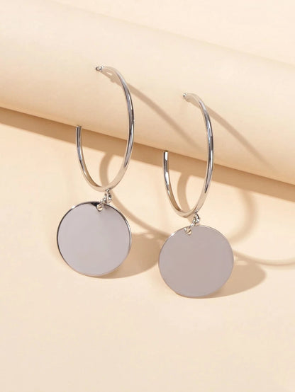 Punk Jewellery Gold Silver Round Disc Geometric Hoop Earrings Women Accessories