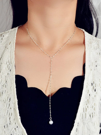 Pearl Silver Tone Long Chain Necklace Tassel Party Jewellery Women Accessories