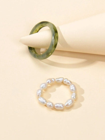 2pcs Pearl Elastic Ring New Women Accessories