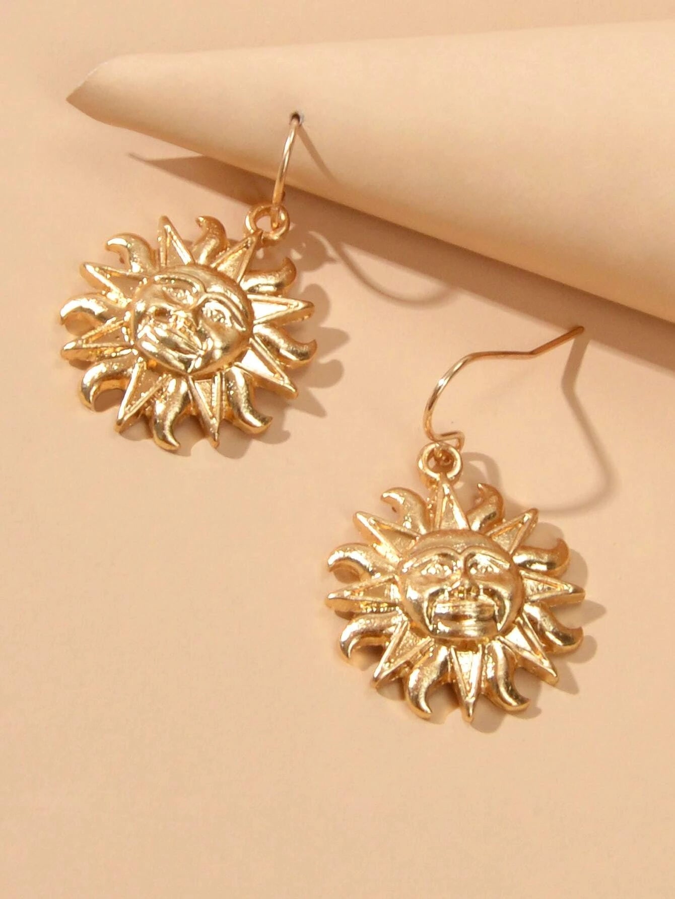 Gold Sun Drop Earrings Wholesale Price Women Teens Accessories Textured Jewelry