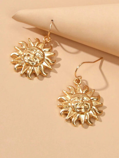 Gold Sun Drop Earrings Wholesale Price Women Teens Accessories Textured Jewelry
