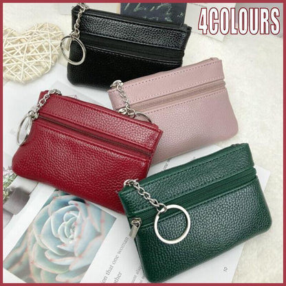 Coin Small Change Bag Card Wallet Pouch Zip Up Women Key Ring Leather Mini Purse