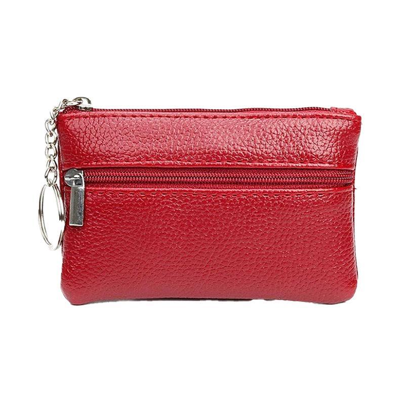 Coin Small Change Bag Card Wallet Pouch Zip Up Women Key Ring Leather Mini Purse
