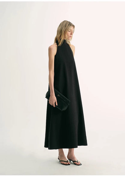 Luxury mulberry silk wrinkle-resistant small high collar A-line summer beach Dresses for women