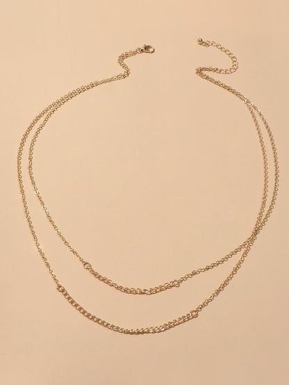 Double layer Gold Silver Chain Necklace Minimalist Women Teens Girls Accessories