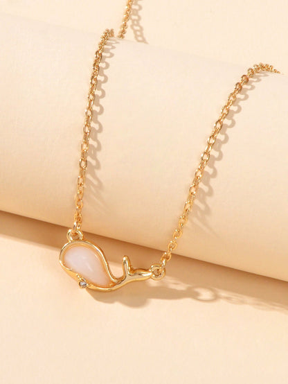Exquisite Women Accessories Gold Chain Opal Dolphin Charm Necklace Gift Jewelry