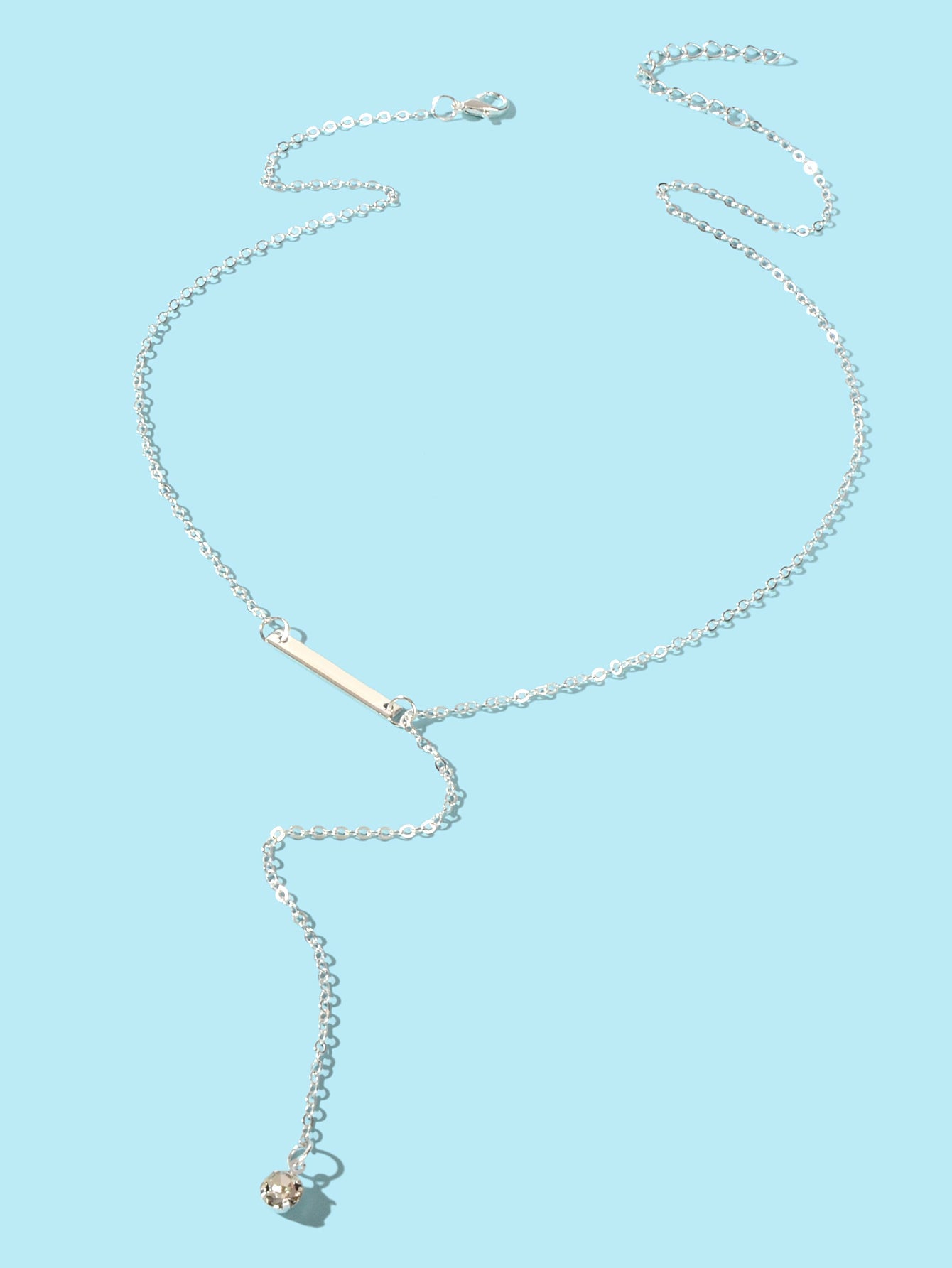 Feelontop Jewellery Silver Chain Rhinestone Fringe Y Necklace Women Accessories