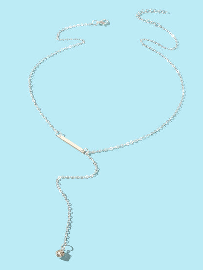 Feelontop Jewellery Silver Chain Rhinestone Fringe Y Necklace Women Accessories