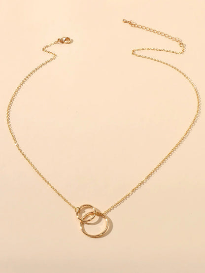 Minimalist Women Accessories Gold Silver Chain Circle Pendant Necklace for Party