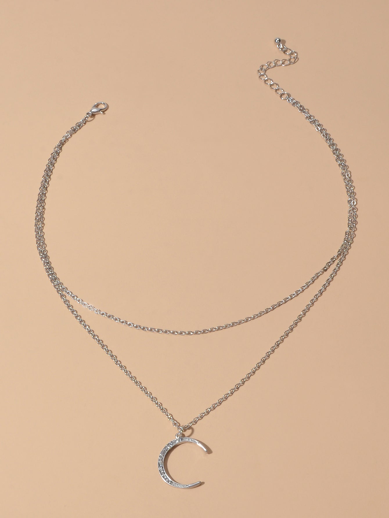 Women Accessories Double layer Chain with Rhinestone Moon Charm Trendy Necklace